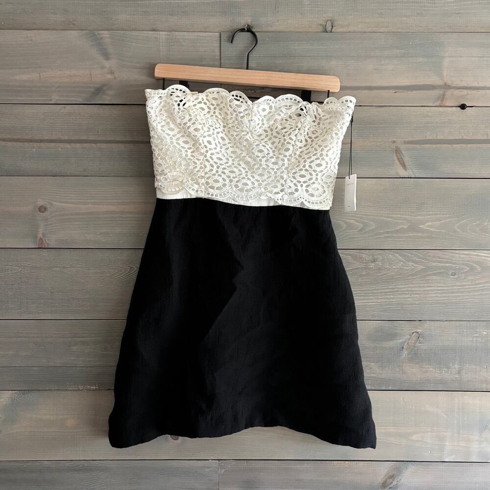 SANDRO PARIS | NWT Gorka Blanc Black & White Lace Eyelet Mini Dress Sz 40